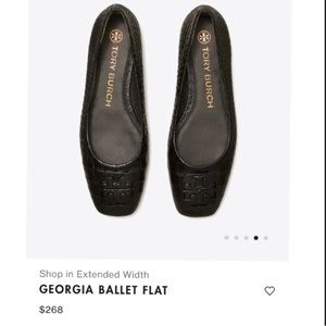 Tory Burch Georgia Square-Toe Croc-Embossed Leather Ballet Flats Black Preowned